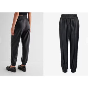 Express Faux Leather Jogger Pants Black Size Large Women’s Elastic Waist Tapered